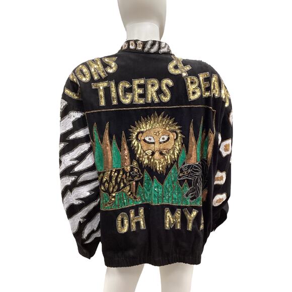 Vintage Modi Denim Jacket Women’s Size XL Sequin Design Lions Tigers& Bears Rare - Picture 4 of 7